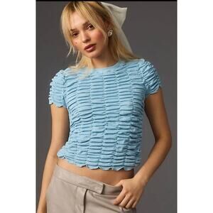 By Anthropologie Ruched Baby Tee Blue Top Size Medium